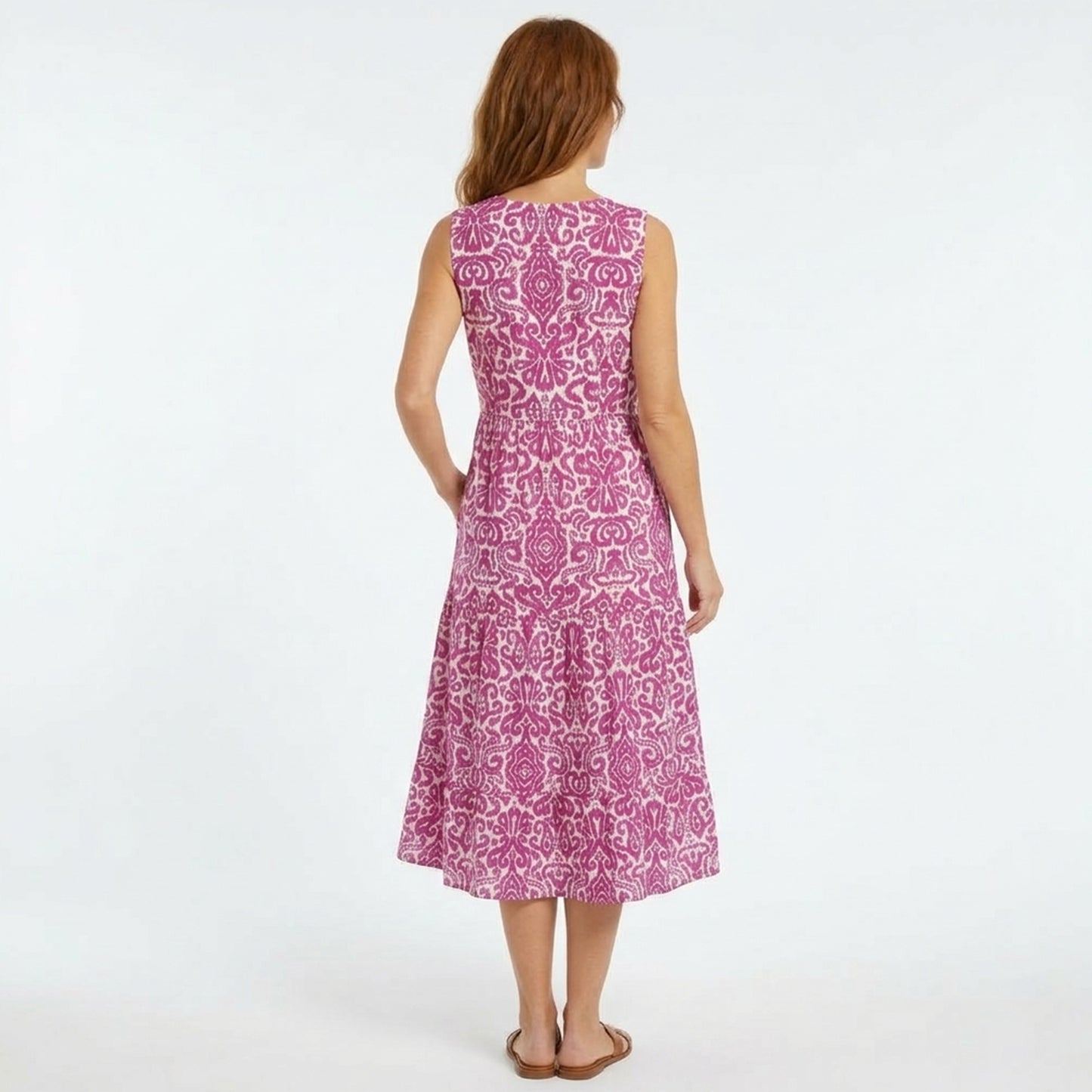 Robe femme en coton sans manches col V été robe vacances