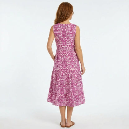 Robe femme en coton sans manches col V été robe vacances