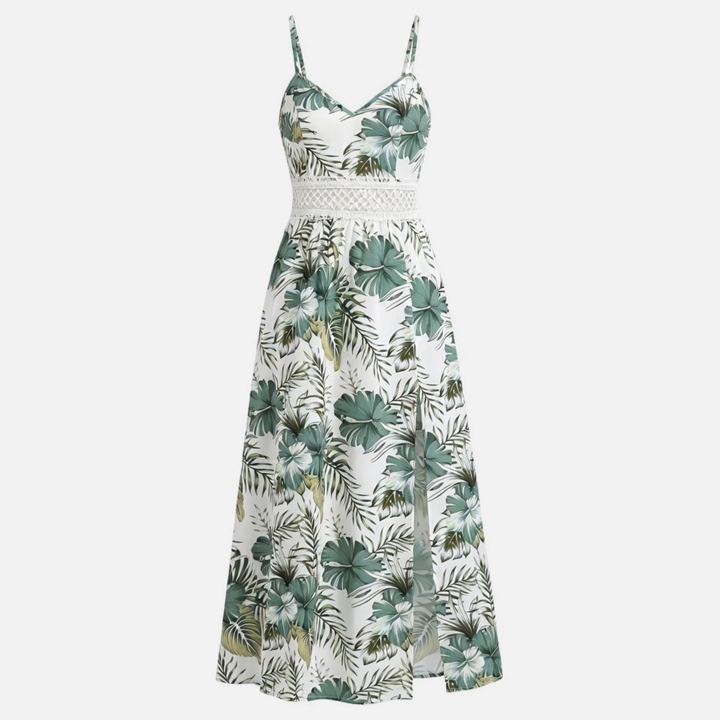 Robe longue femme coton été robe fleurie bretelles fines robe fendue élégante
