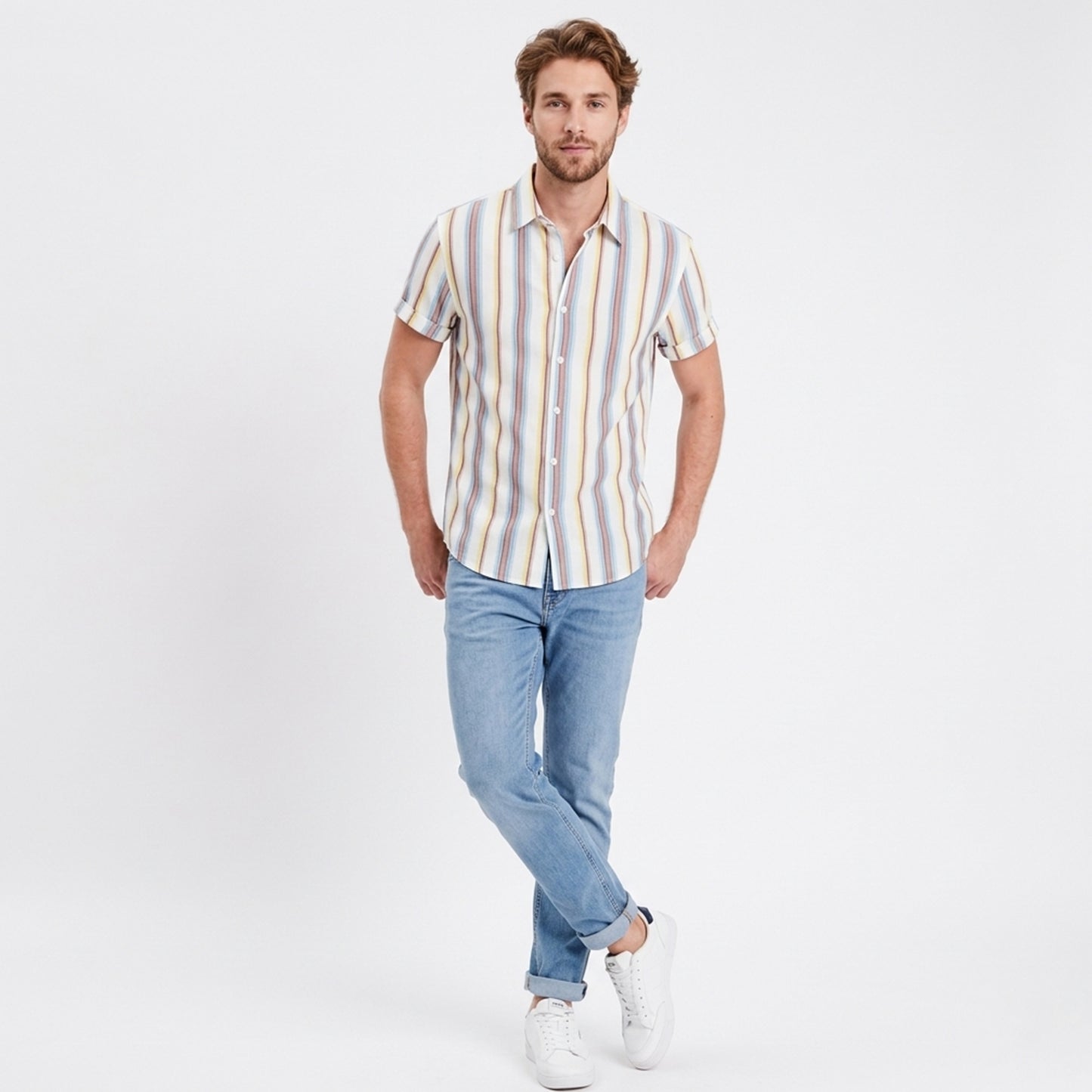 Chemise homme manches courtes rayée en coton pour le printemps été