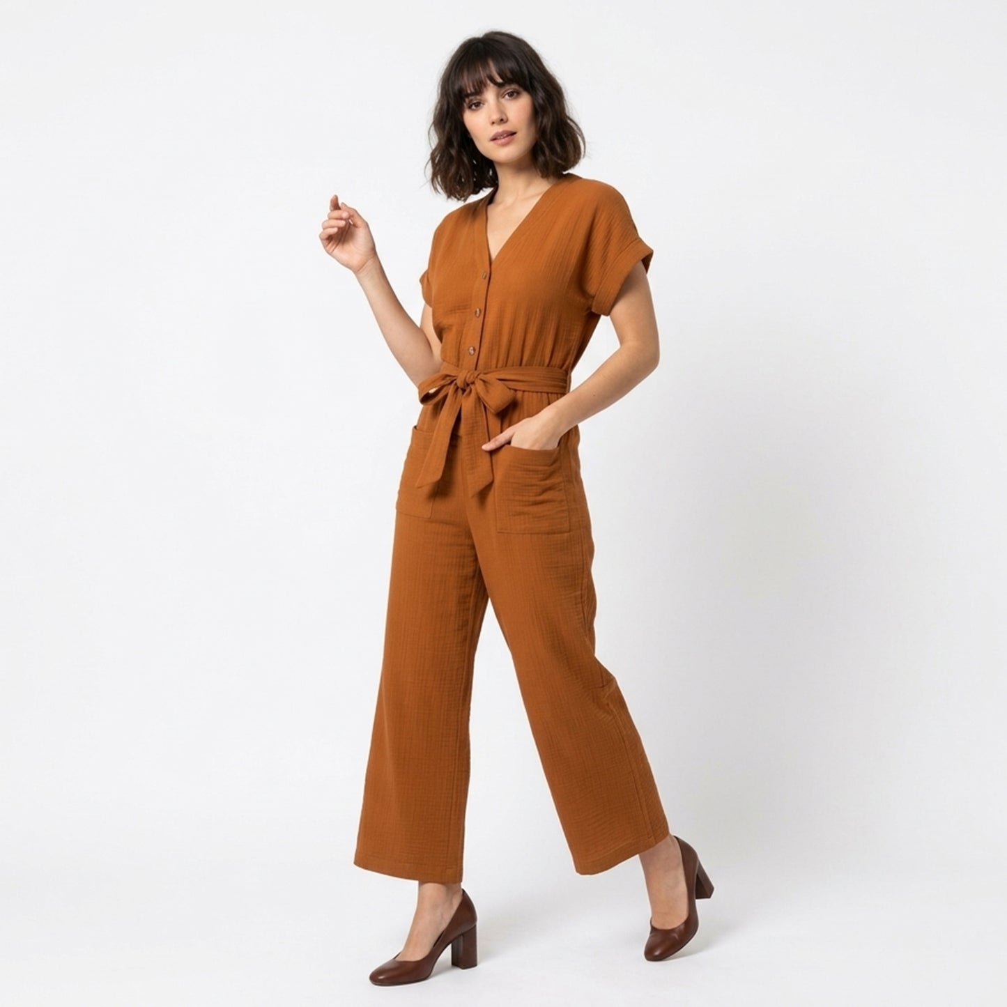 Pantalon homme coton élégant taille haute boutons devant printemps-été