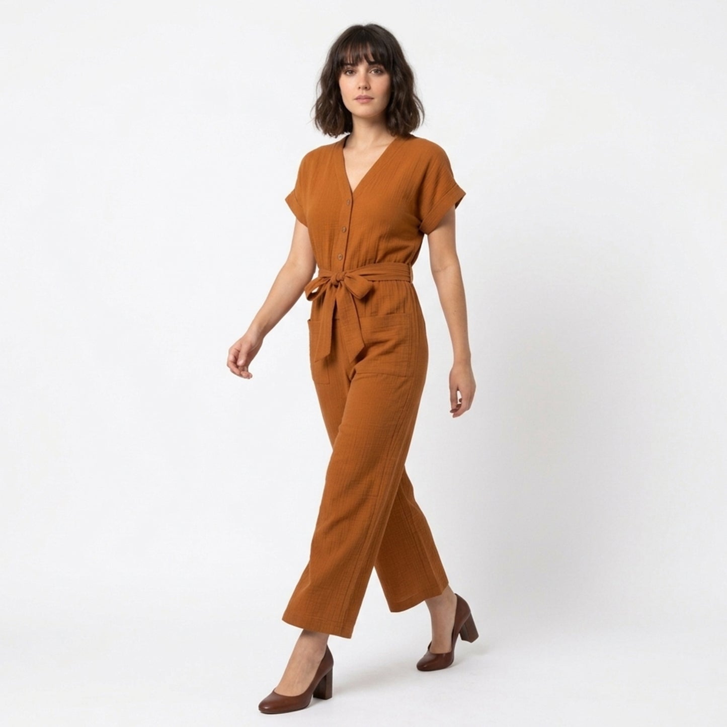 Pantalon homme coton élégant taille haute boutons devant printemps-été