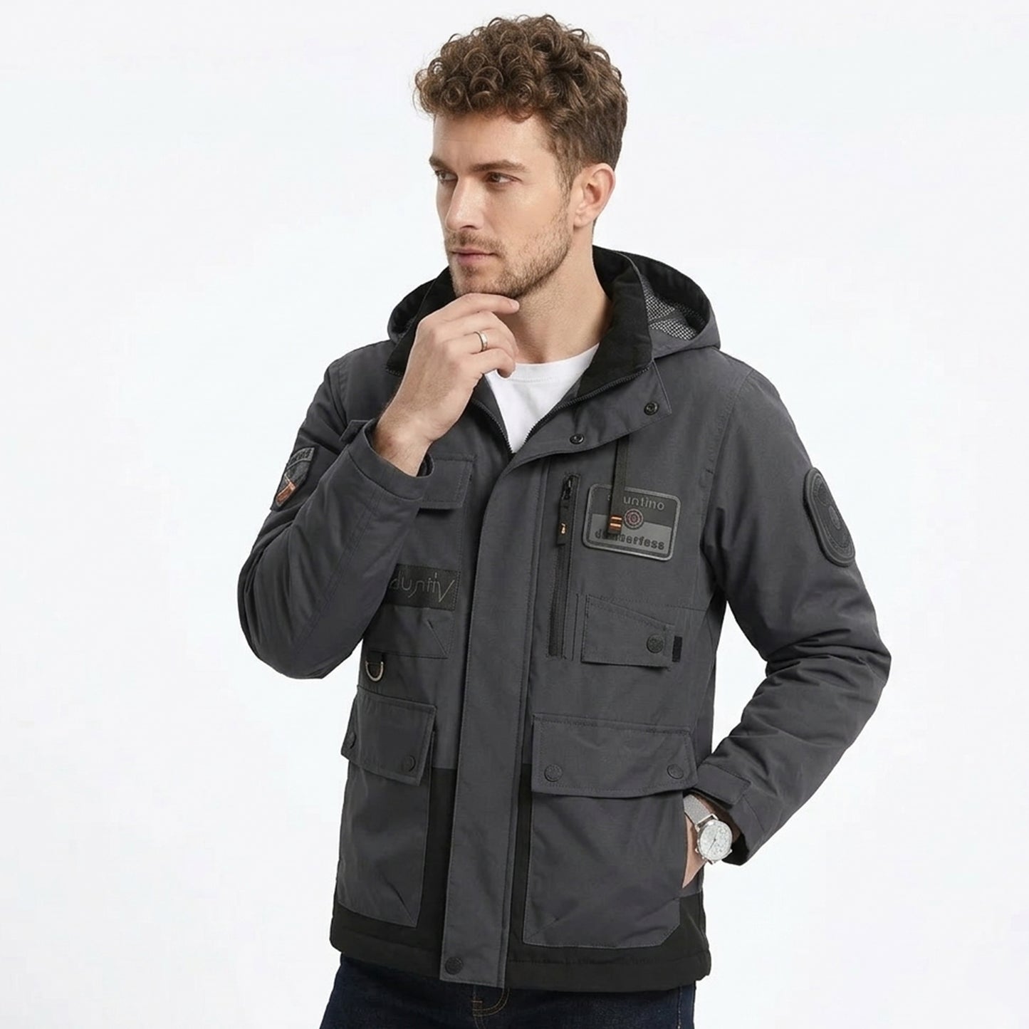 Veste homme polyester printemps automne blouson homme capuche zippé outdoor