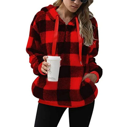 Pull À Carreaux Décontracté À Capuche Pour Femme | Hiver