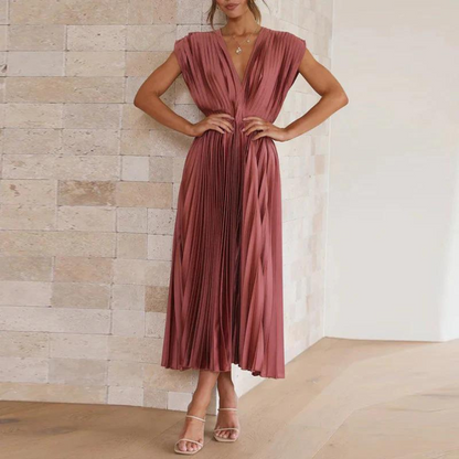 Robe De Soirée Midi Col En V Pour Femme | Sans Manches