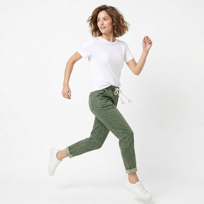 Jean femme denim coton été jean taille élastique coupe droite slim