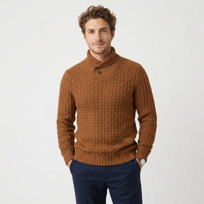 Pull homme en maille douce pour automne-hiver, manches longues, coupe régulière