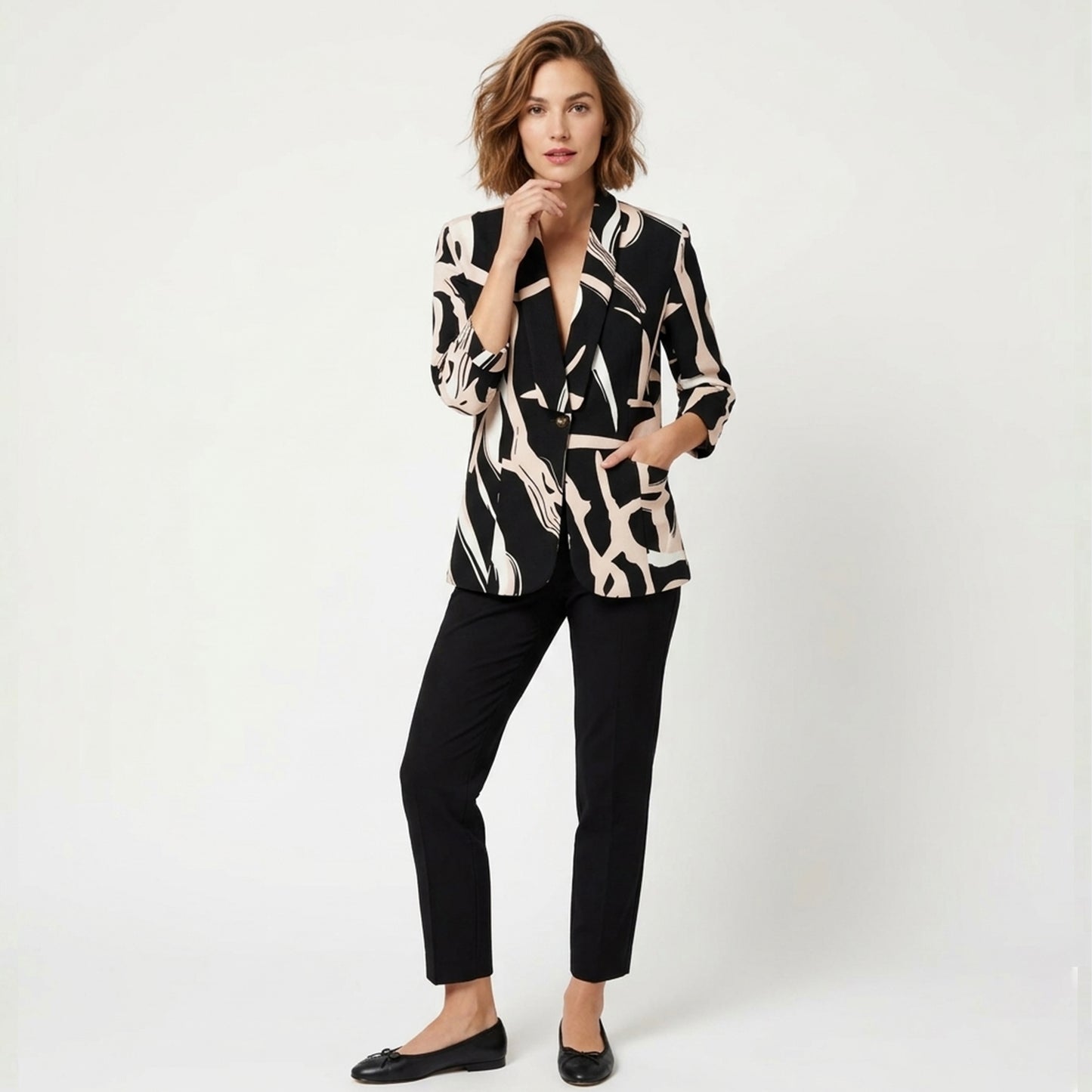 Blazer femme coton printemps blazer imprimé géométrique élégant