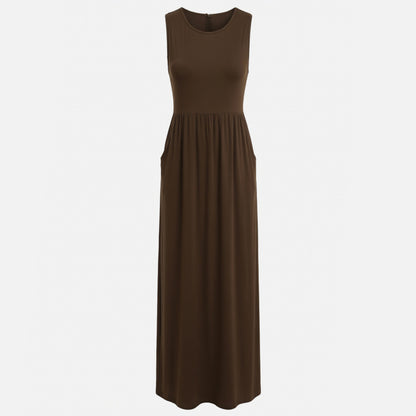 Robe femme coton été robe longue sans manches style vacances
