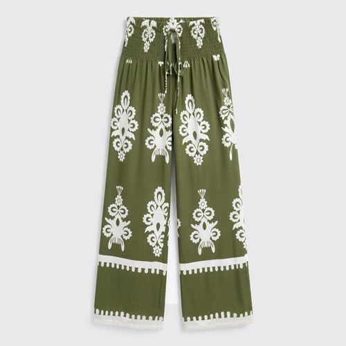Pantalon femme imprimé fluide en coton avec ceinture à nouer pour printemps