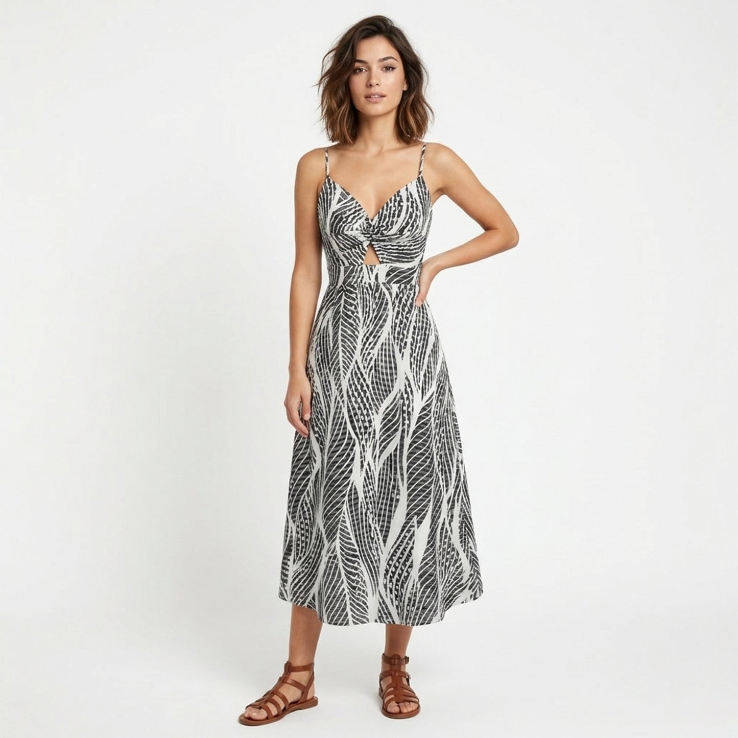 Robe longue femme en coton col V été robe de plage vacances