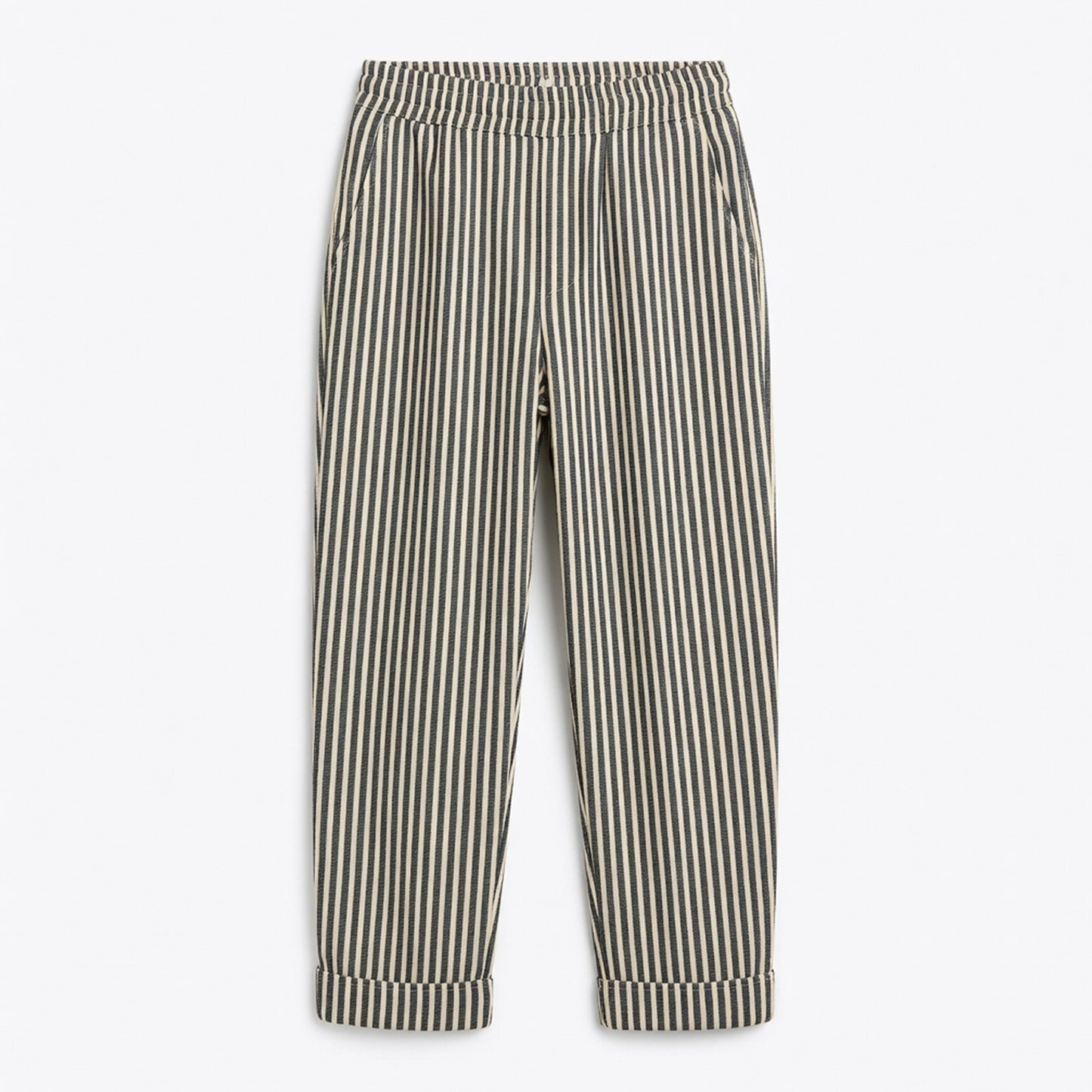 Pantalon large femme coton taille haute été léger rayé