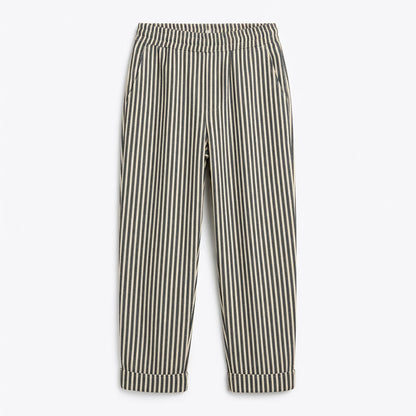 Pantalon large femme coton taille haute été léger rayé
