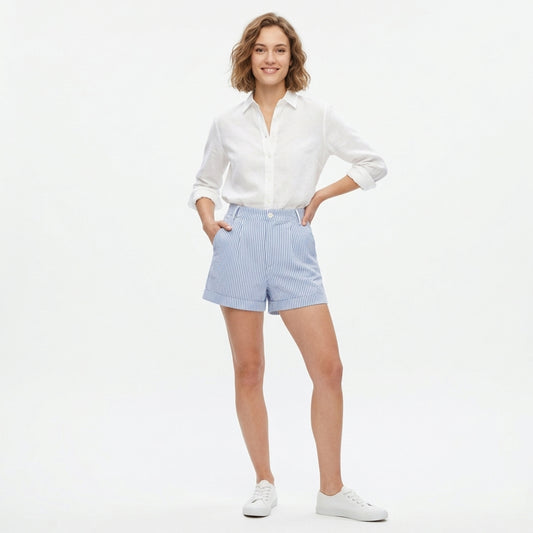 Short femme coton été short ample rayé décontracté femme casual chic