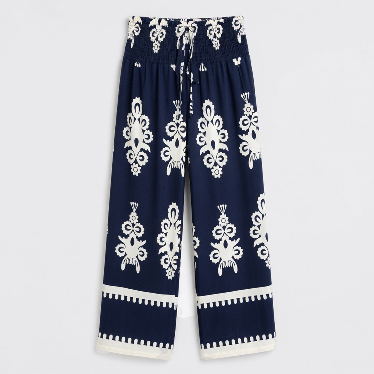 Pantalon femme imprimé fluide en coton avec ceinture à nouer pour printemps