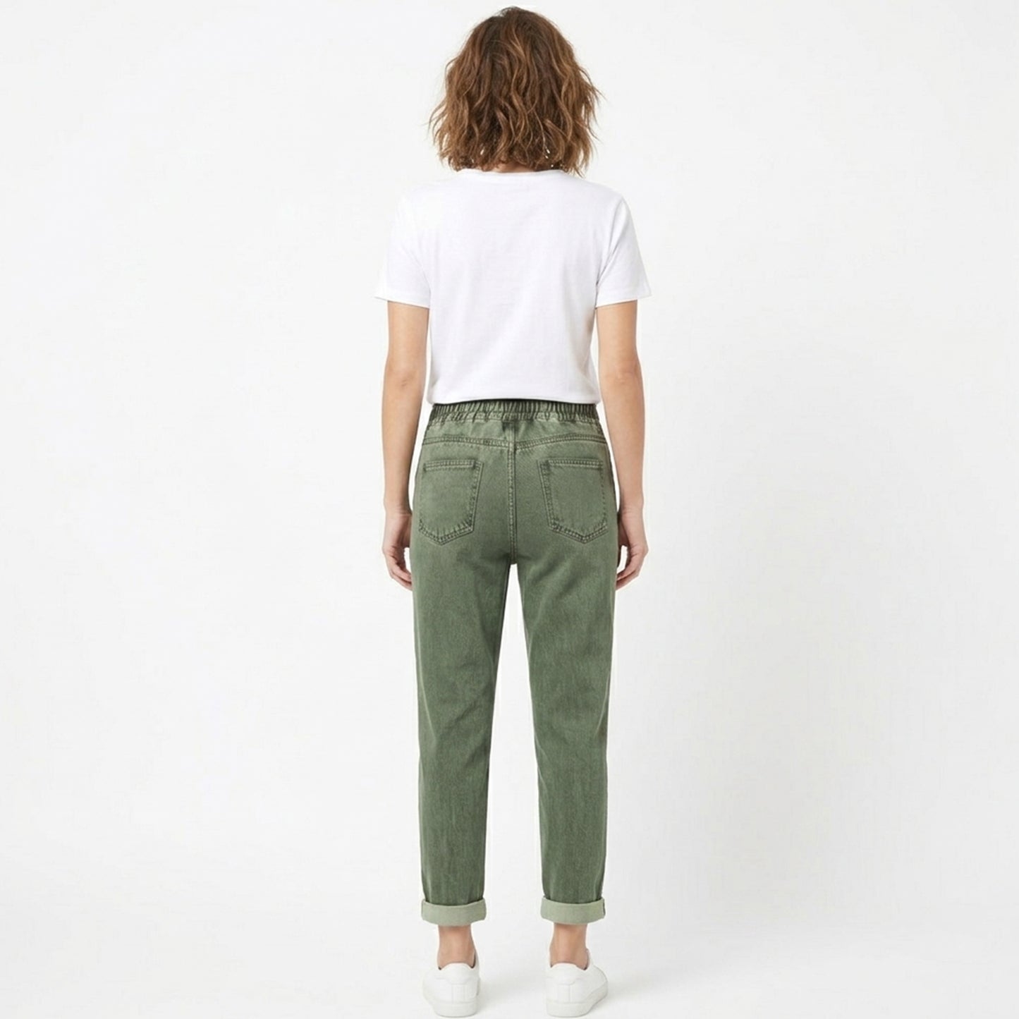 Jean femme denim coton été jean taille élastique coupe droite slim
