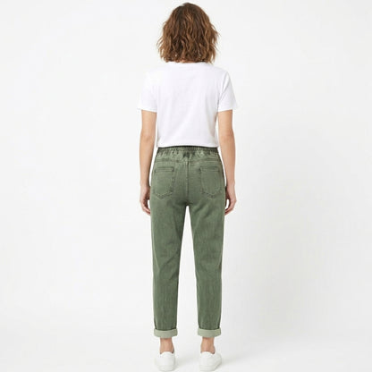 Jean femme denim coton été jean taille élastique coupe droite slim