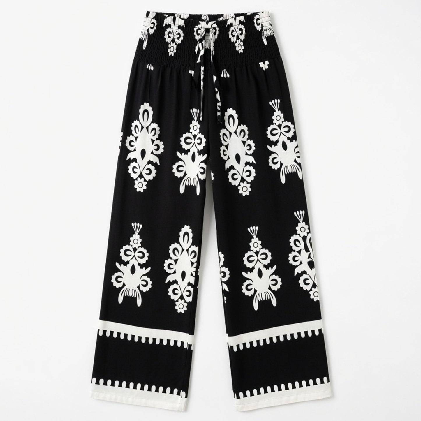 Pantalon femme imprimé fluide en coton avec ceinture à nouer pour printemps