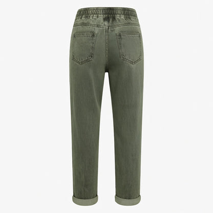 Jean femme denim coton été jean taille élastique coupe droite slim