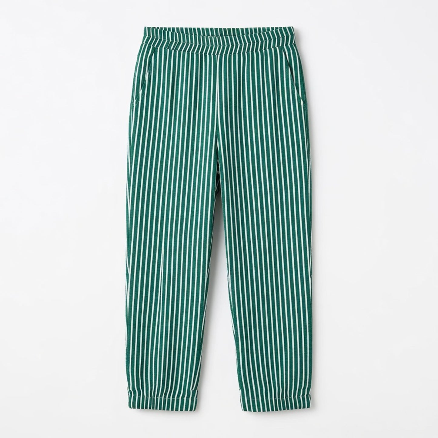 Pantalon large femme coton taille haute été léger rayé