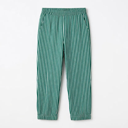 Pantalon large femme coton taille haute été léger rayé