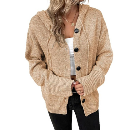 Cardigan décontracté pour femme avec capuche | Fermeture à boutons