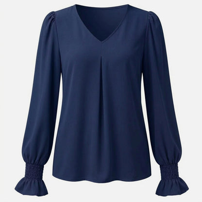 Chemisier femme chiffon manches longues été blouse femme col V ample