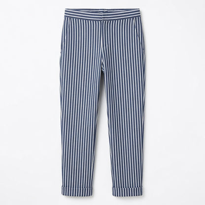 Pantalon large femme coton taille haute été léger rayé