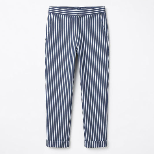 Pantalon large femme coton taille haute été léger rayé
