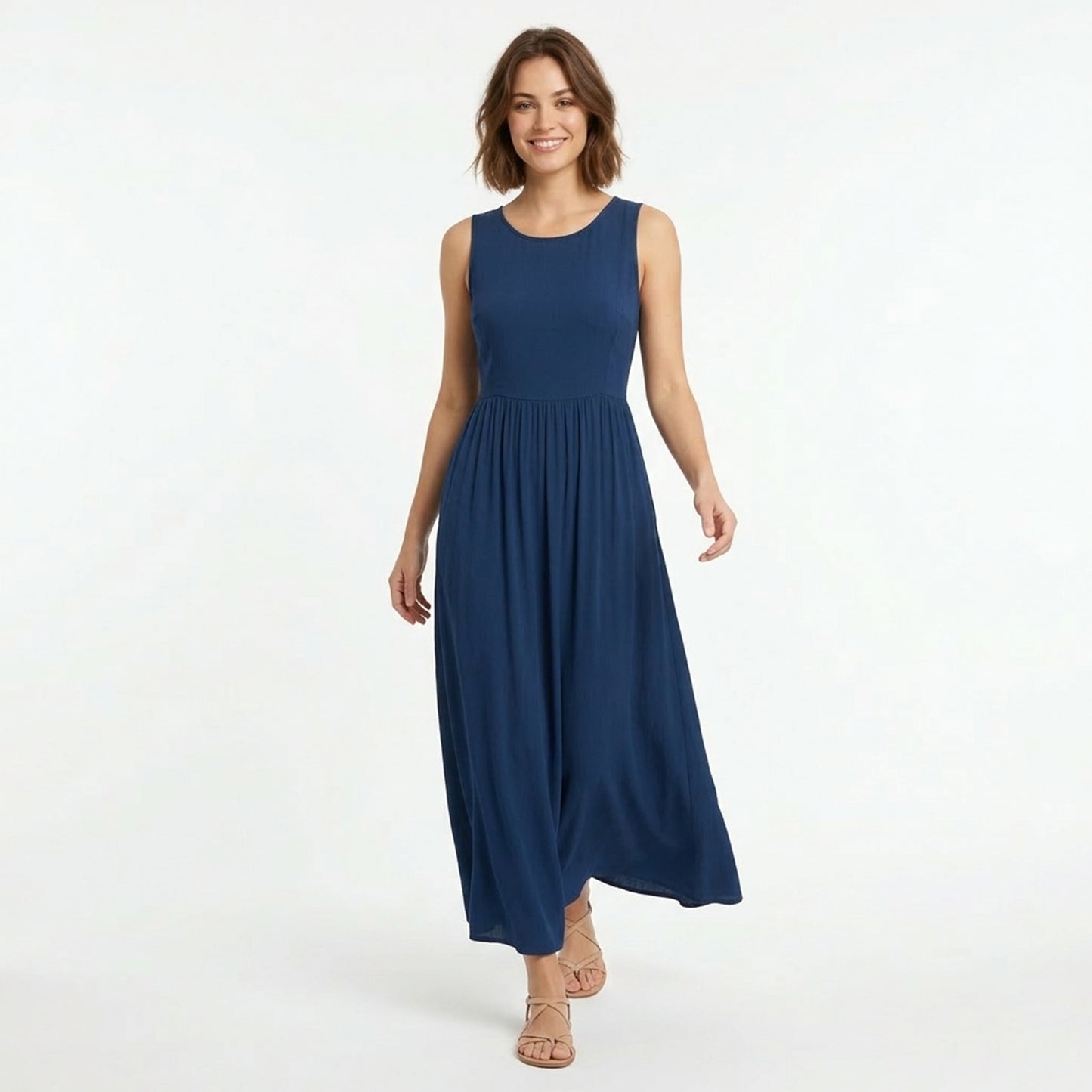 Robe femme coton été robe longue sans manches style vacances
