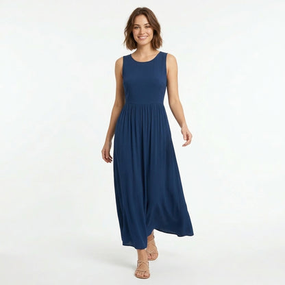 Robe femme coton été robe longue sans manches style vacances