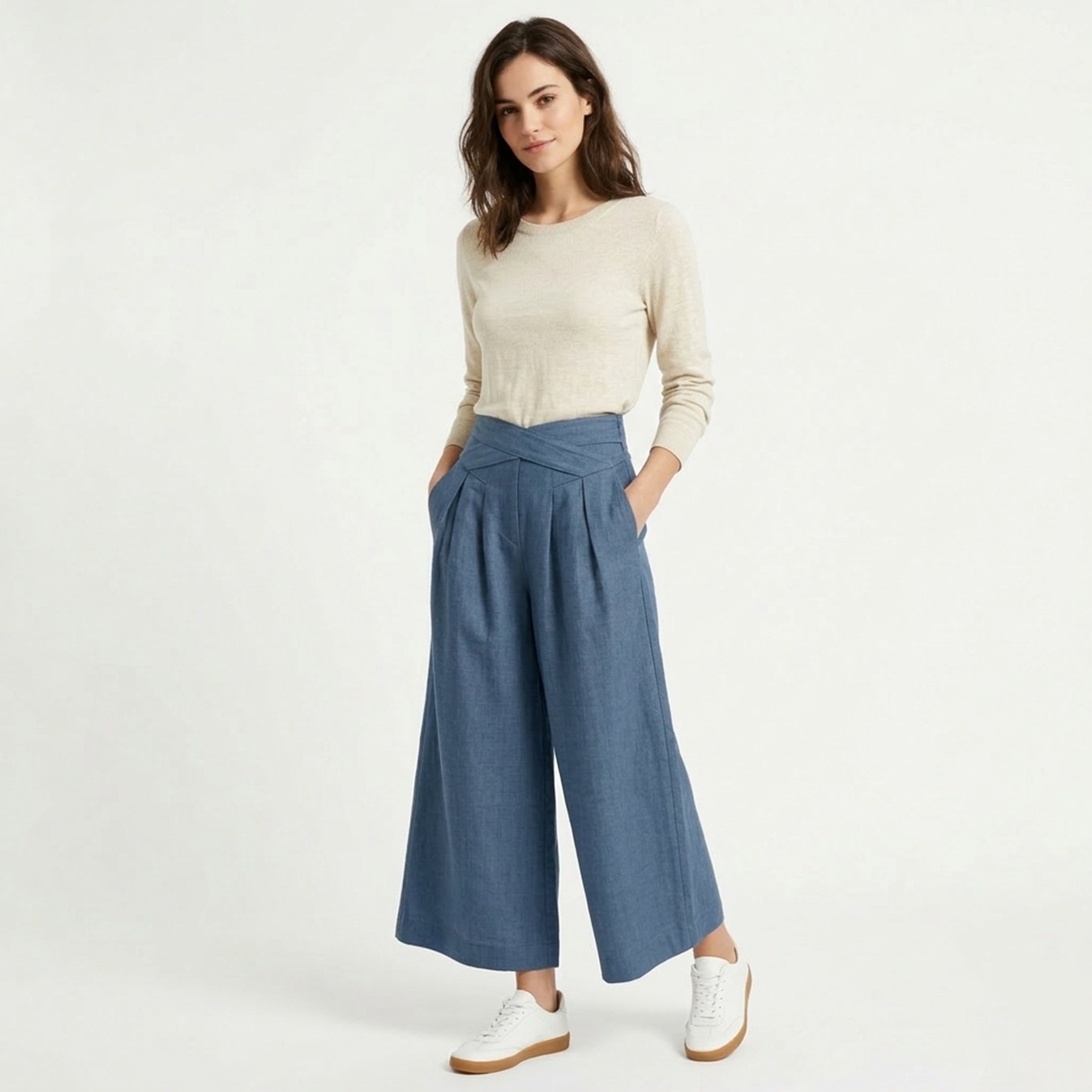 Pantalon femme lin printemps été pantalon large femme taille haute