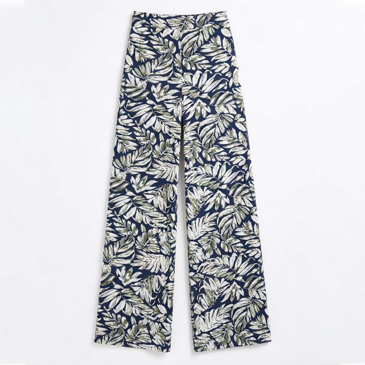 Pantalon femme large bohème mousseline fleurs été taille haute fluide