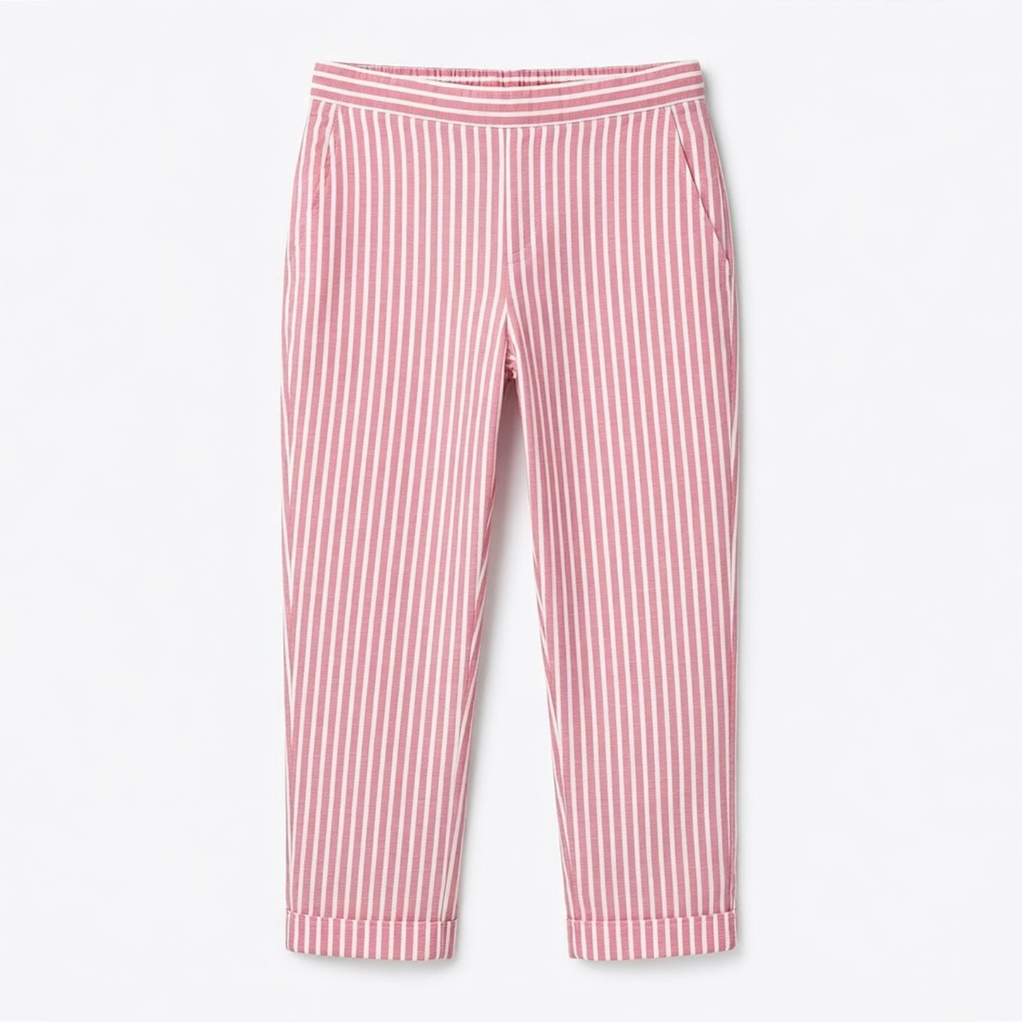 Pantalon large femme coton taille haute été léger rayé