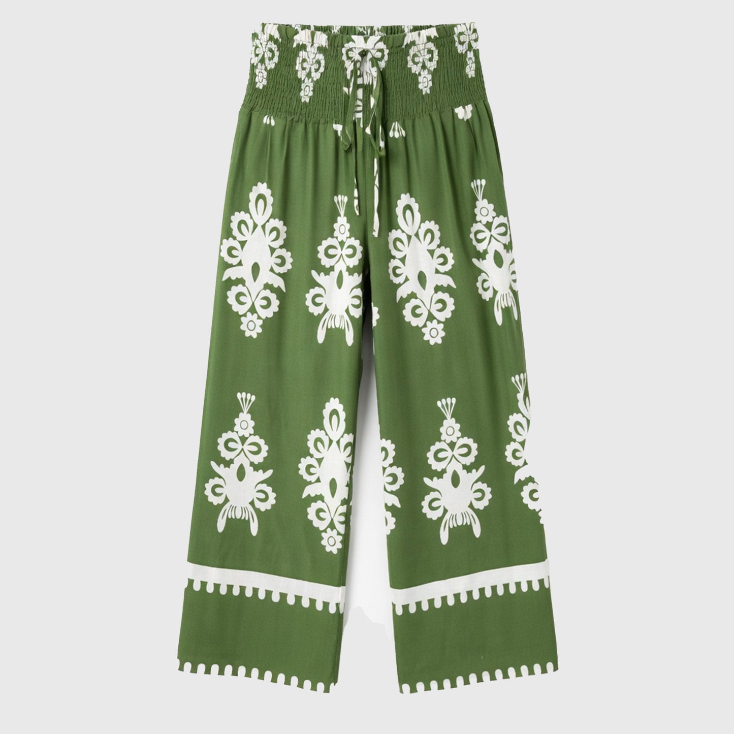 Pantalon femme imprimé fluide en coton avec ceinture à nouer pour printemps