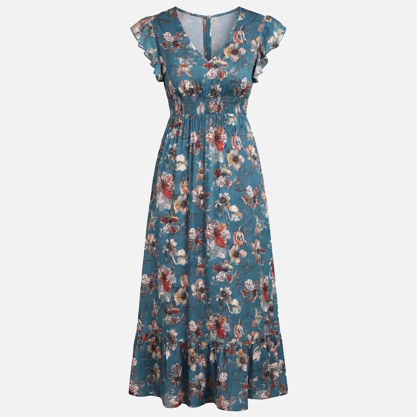 Robe portefeuille femme en coton imprimé floral col V manches courtes printemps