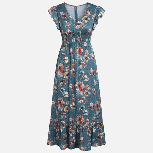 Robe portefeuille femme en coton imprimé floral col V manches courtes printemps