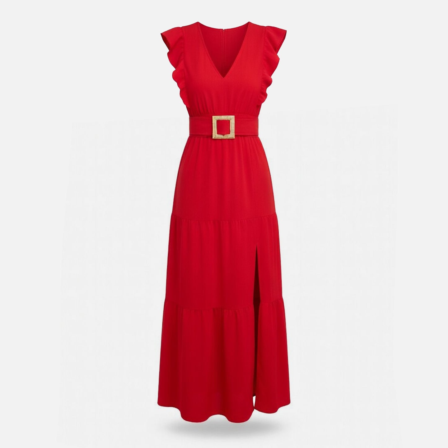 Robe longue femme en coton col V cintrée pour le printemps été