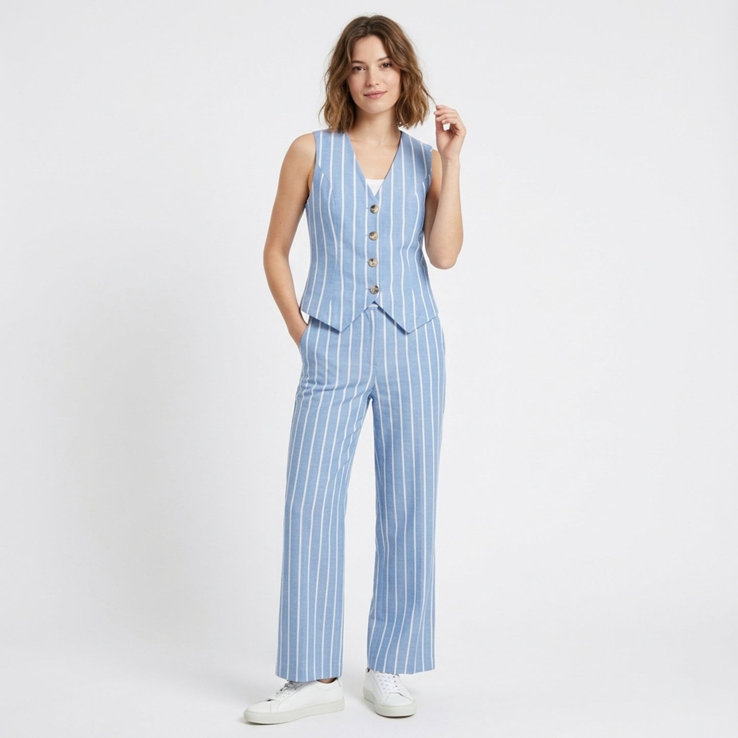 Ensemble femme débardeur et pantalon en coton élégant pour printemps-été