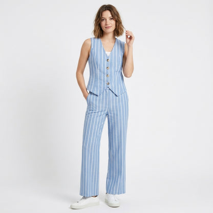 Ensemble femme débardeur et pantalon en coton élégant pour printemps-été
