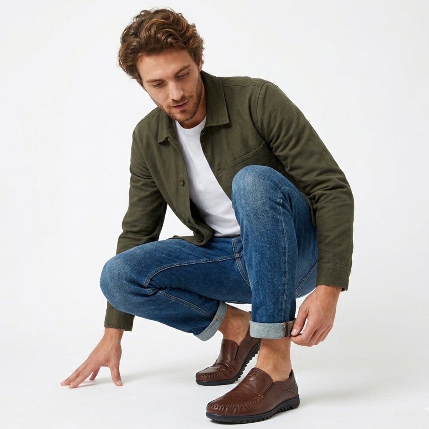 Mocassins homme cuir été semelle souple confort chaussures sans lacets