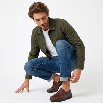 Mocassins homme cuir été semelle souple confort chaussures sans lacets