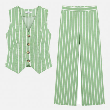 Ensemble femme débardeur et pantalon en coton élégant pour printemps-été
