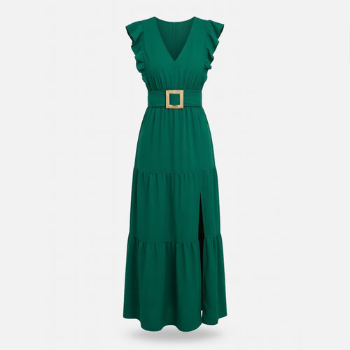 Robe longue femme en coton col V cintrée pour le printemps été