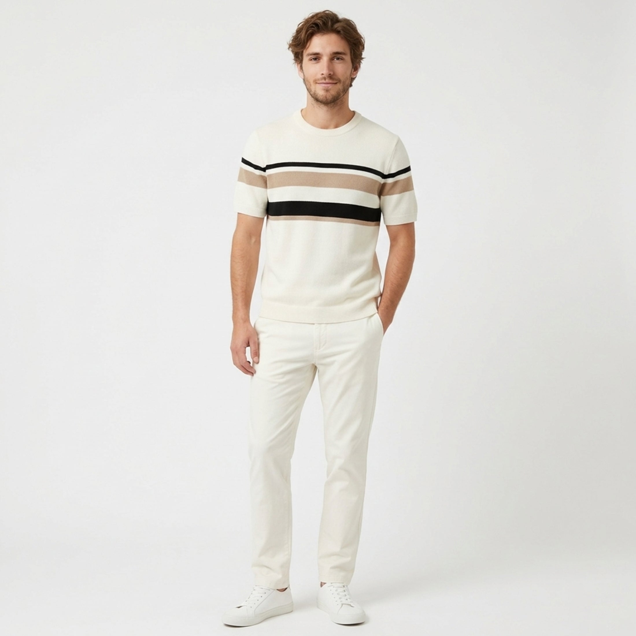 T-shirt homme manches courtes en maille coton pour le printemps été