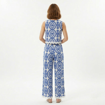 Ensemble femme coton 2 pièces été top sans manches pantalon fluide élégant