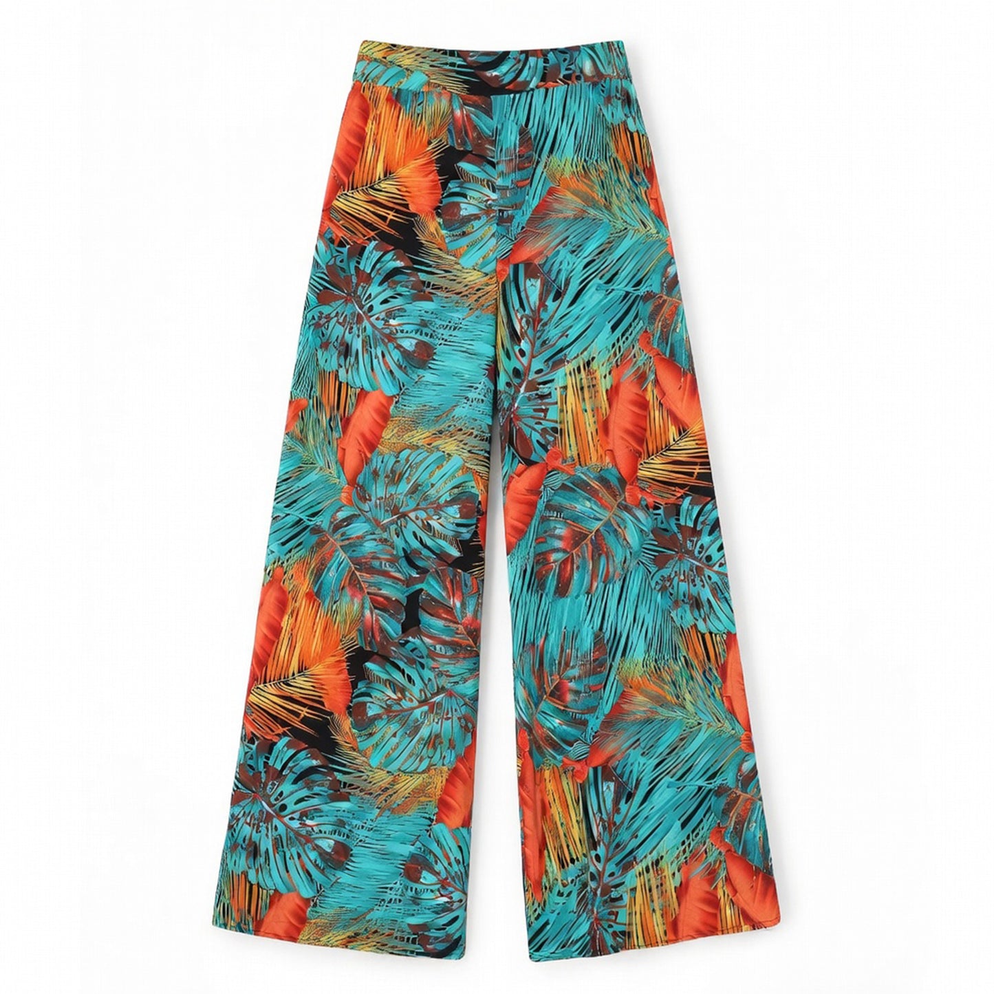 Pantalon femme large bohème mousseline fleurs été taille haute fluide