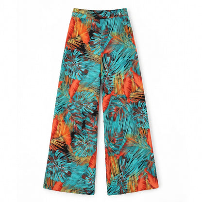 Pantalon femme large bohème mousseline fleurs été taille haute fluide