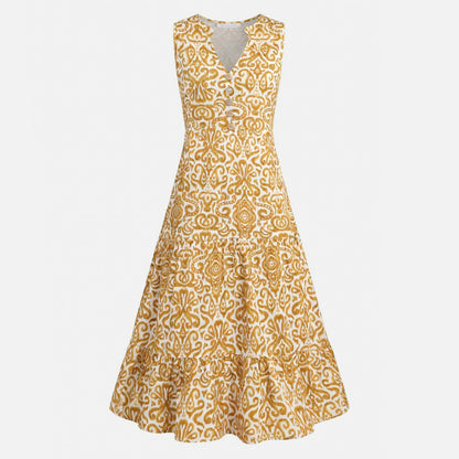 Robe femme en coton sans manches col V été robe vacances