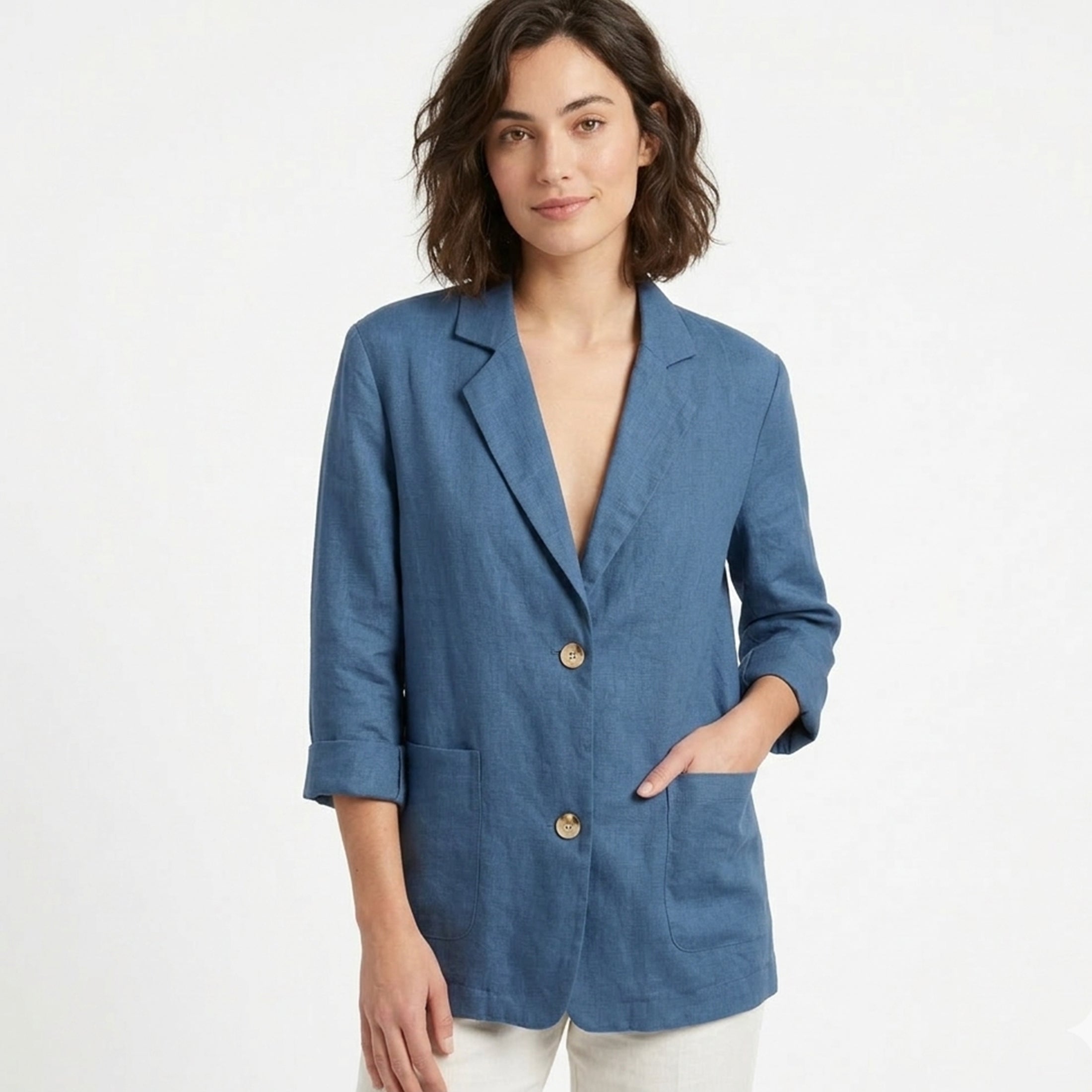 Blazer femme coton été blazer casual manches longues coupe droite élégante